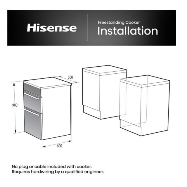 Hisense HDCEC5C10B 50Cm Double Oven Electric Cooker With Ceramic Hob - Black