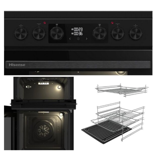 Hisense HDCEC5C10B 50Cm Double Oven Electric Cooker With Ceramic Hob - Black