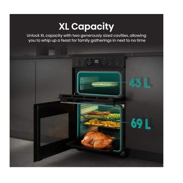 Hisense HDCEC5C10B 50Cm Double Oven Electric Cooker With Ceramic Hob - Black