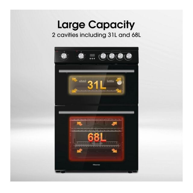 Hisense HDE3211BBUK 60Cm Double Oven Electric Cooker With Ceramic Hob - Black