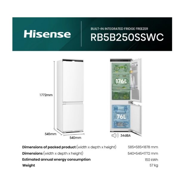 Hisense RB5B250SSWC1 Integrated 60/40 Total No Frost Smart Fridge Freezer