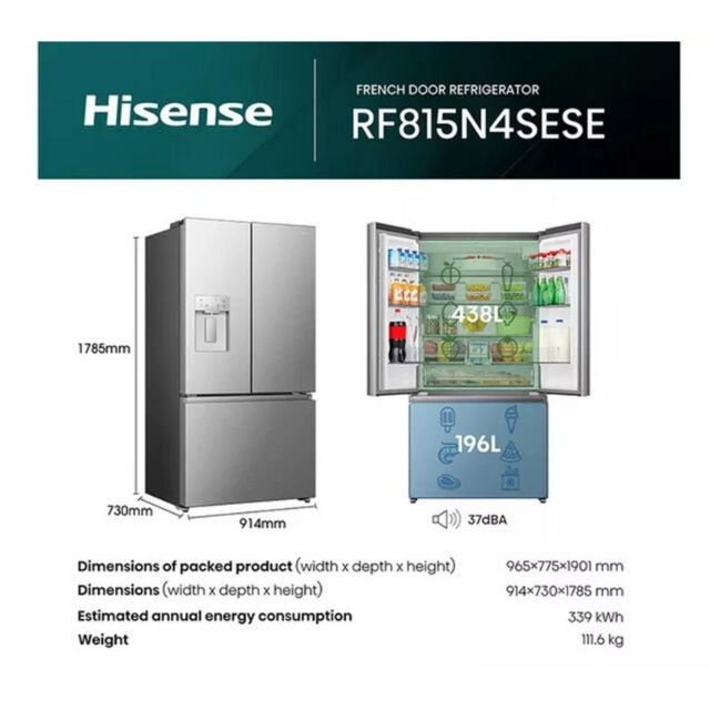 Hisense RF815N4SESE Total No Frost Plumbed American Fridge Freezer - Silver