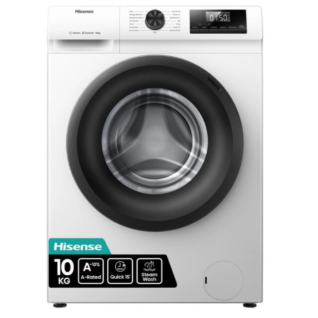 Hisense WF1Q1041BW 10Kg 1400 Spin, Steam Washing Machine - White