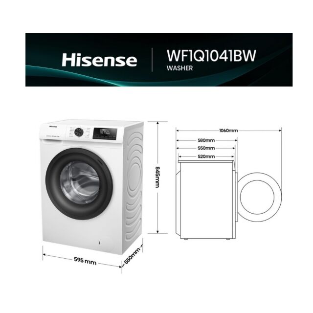 Hisense WF1Q1041BW 10Kg 1400 Spin, Steam Washing Machine - White