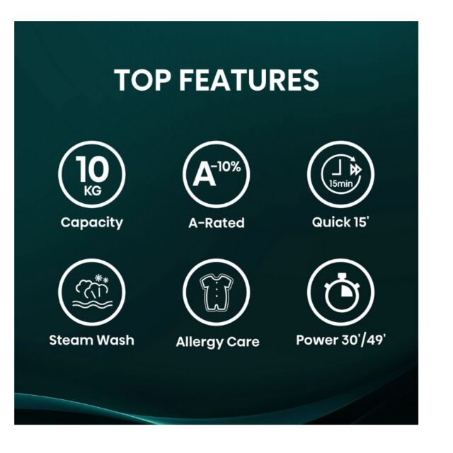 Hisense WF1Q1041BW 10Kg 1400 Spin, Steam Washing Machine - White