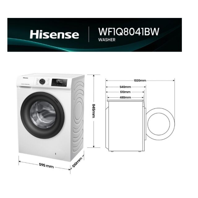 Hisense WF1Q8041BW 8Kg 1400 Spin, Steam Washing Machine - White