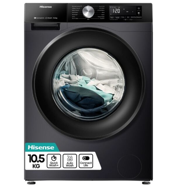 Hisense WF3S1043BB3 10.5Kg 1400 Spin Steam Washing Machine - Black