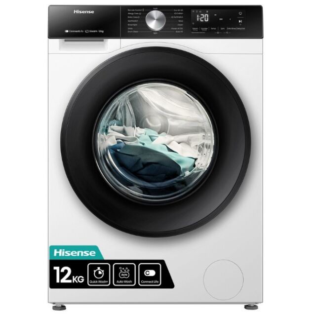 Hisense WF3S1243BW3 12Kg 1400 Spin, Steam Washing Machine - White