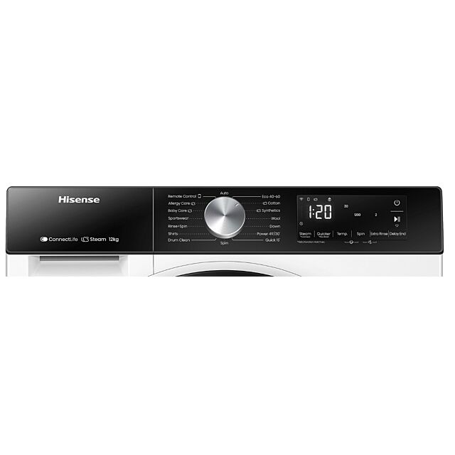 Hisense WF3S1243BW3 12Kg 1400 Spin, Steam Washing Machine - White
