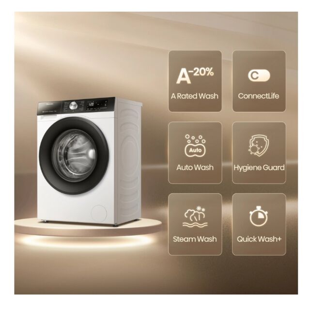 Hisense WF3S1243BW3 12Kg 1400 Spin, Steam Washing Machine - White
