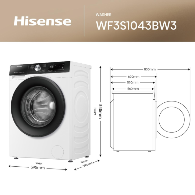 Hisense WF3S9043BW3 9Kg 1400 Spin Washing Machine - White
