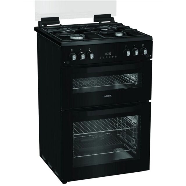 Hotpoint HDG6GDCB1 60Cm Double Oven Gas Cooker With Gas Hob - Black