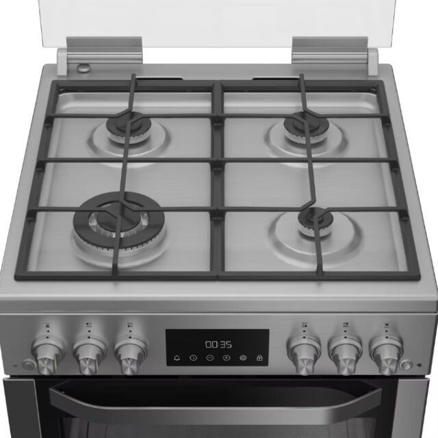 Hotpoint HDG6GDCWX 60Cm Gas Double Oven Cooker With Glass Lid - Stainless Steel Finish