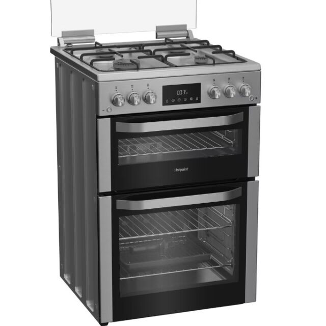 Hotpoint HDG6GDCX 60cm Double Oven Gas Cooker with Gas Hob - Stainless Steel
