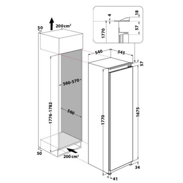 Hotpoint HTSD18A011A1 54Cm Integrated Tall Fridge With Freezer Compartment - Stainless Steel