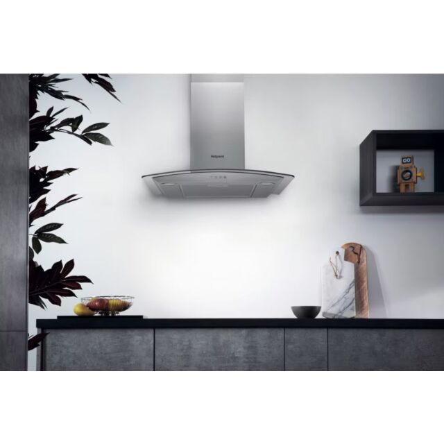Hotpoint PHGC64FLMX 60Cm Chimney Curved Glass
