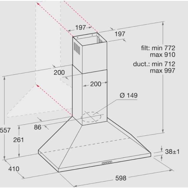 Hotpoint PHPN65FLMX1 60Cm Chimney Hood