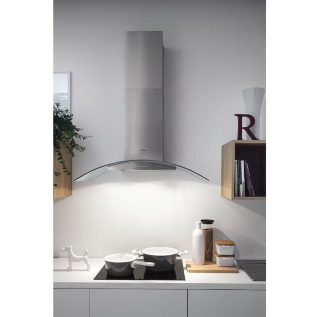 Indesit IHGC65LMX 60Cm Curved Glass Cooker Hood