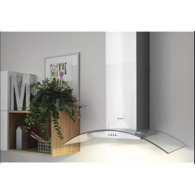 Indesit IHGC65LMX 60Cm Curved Glass Cooker Hood