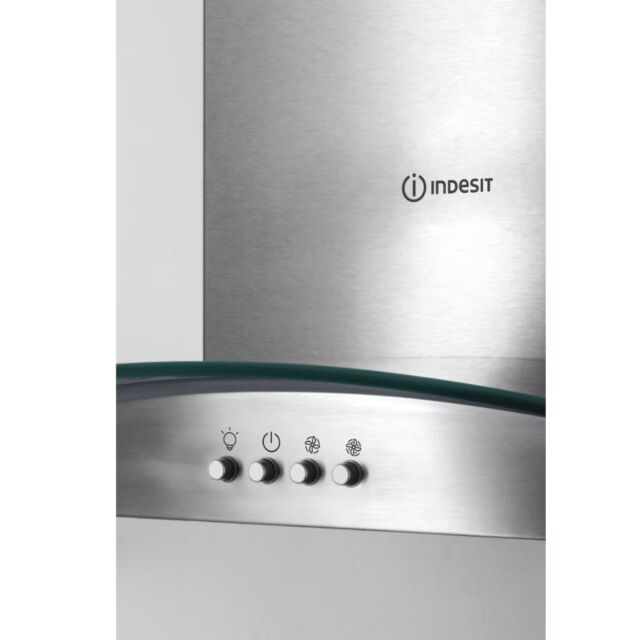 Indesit IHGC65LMX 60Cm Curved Glass Cooker Hood