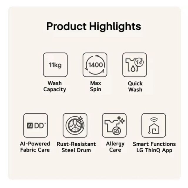LG F4Y711NCTN1 Series 4 Pro Ai Direct Drive F4y711nctn1 - 11 Kg Washing Machine - Onyx Black