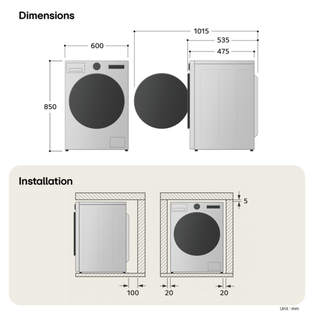 LG W2X5085TLB Series 3 Ai Direct Drive W2x5085tlb 8 Kg Washer Dryer - White