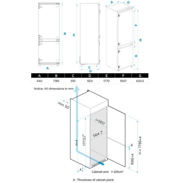 Midea MDRE379FGE01D 54Cm 70/30 Built In Fridge Freezer - White