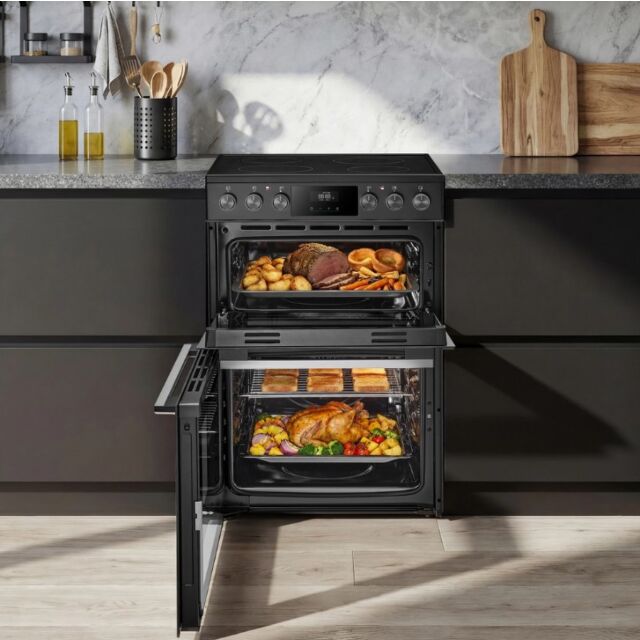 Midea MFO24EME4R118-B K 60Cm Double Oven Cooker With Ceramic Hob - Black