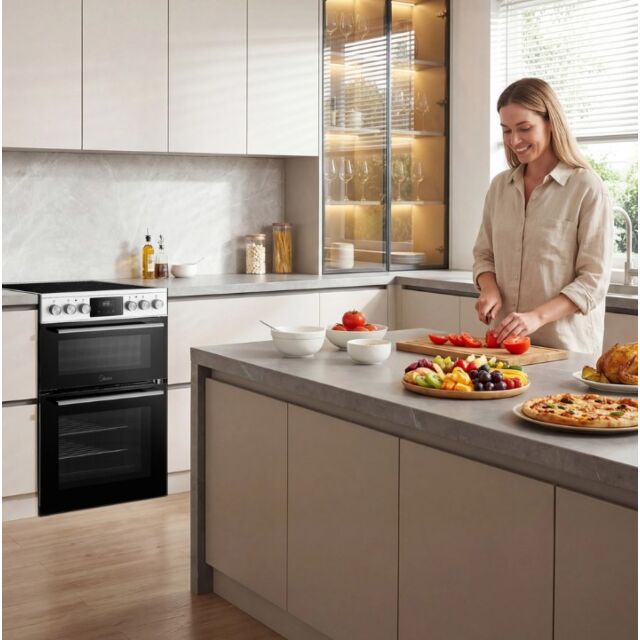 Midea MFO24EME4R118-W H 60Cm Double Oven Cooker With Ceramic Hob - White