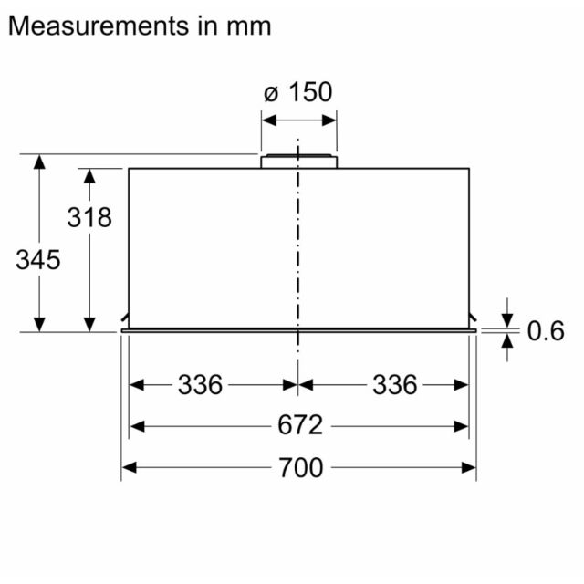 Neff D75NAC1S0B 70cm, 3 speeds + intensive, LED lights. Optional Standard Recirculation Kit Z5135X3