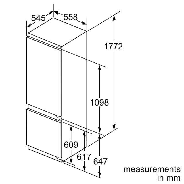 Neff KI6873FE0G N 70, Built-in fridge-freezer with freezer at bottom, 177.2 x 55.8 cm, flat hinge