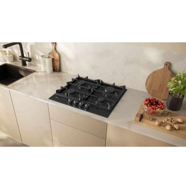 Neff T26CIP8S0 60cm, 4 burner, Optimised FlameSelect, 2 Dishwasher suitable cast iron pan supports, 