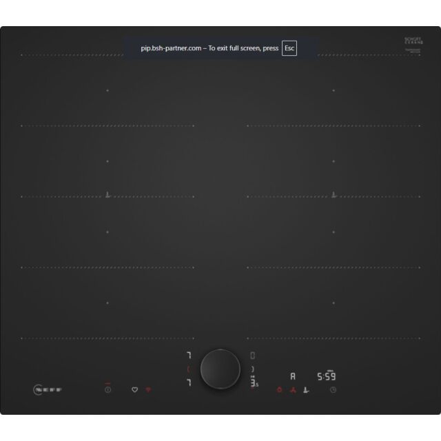 Neff T66NUX4A0 60cm Flex Induction Hob, Matt Black Design glass, Red/White Display, Anthracite Grey 