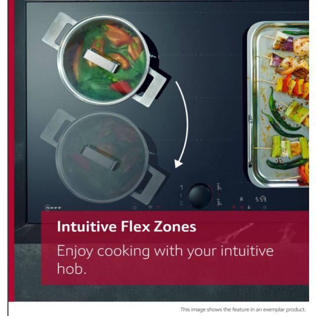 Neff T66NUX4A0 60cm Flex Induction Hob, Matt Black Design glass, Red/White Display, Anthracite Grey 