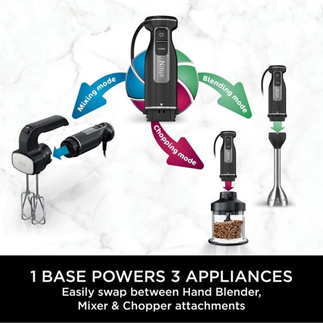 Ninja CI100UK Foodi 3-In-1 Hand Blender, Mixer & Chopper - Black