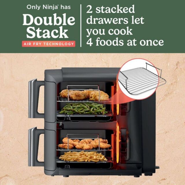Ninja SL400UK Double Stack Xl 2-Drawer 9.5L Air Fryer - Grey