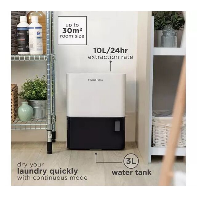 Russell Hobbs RHDH1001 10L Dehumidifier - White & Black