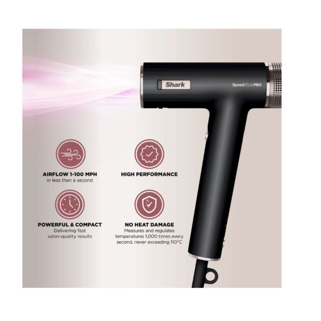 Shark HD731UK Speedstyle Pro 3-In-1 High-Velocity Hair Dryer System - Black