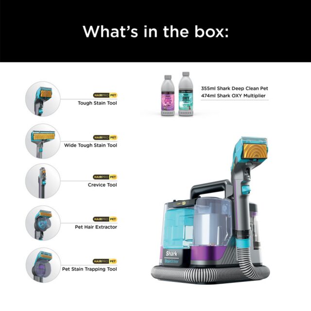 Shark PX250UKT StainStriker HairPro Pet Stain & Spot Cleaner - Dark Silver & Force Fuchsia